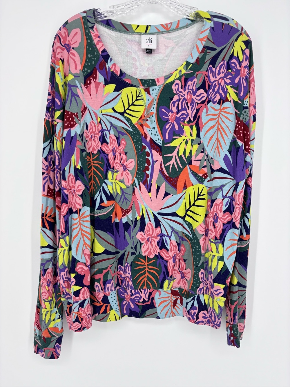 Cabi Floral Long Sleeve Tee Size Large Multi Color Scoop Neck